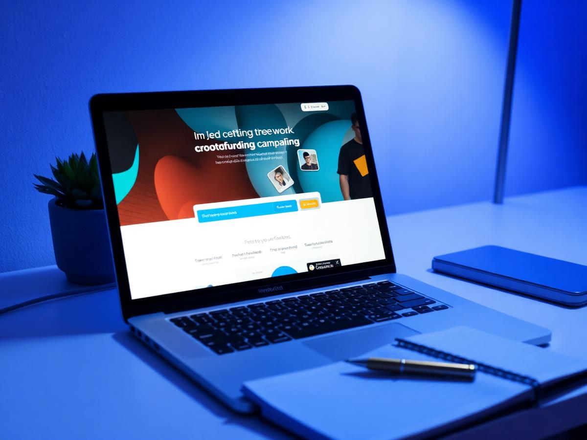 Crowdfunding campaign page open on a laptop during a live launch